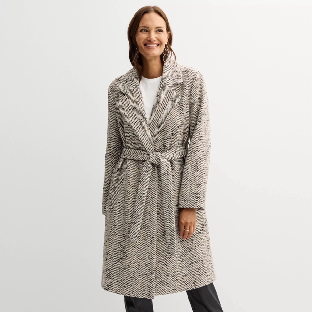 Herringbone Wrap Coat | Ivory | Small Nine West